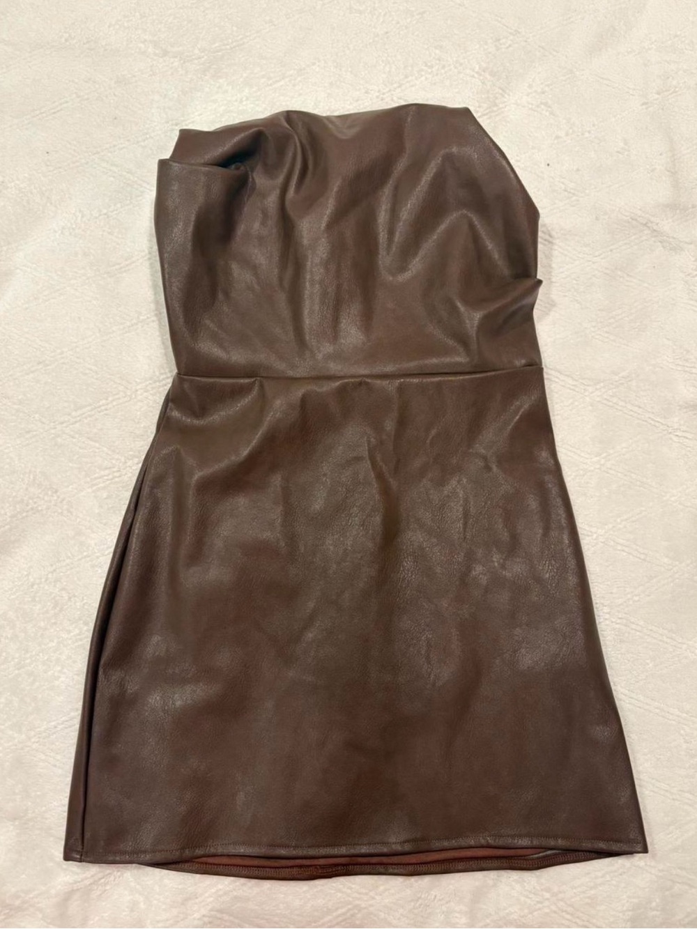 Edikted Strapless Faux Leather Mini Dress in Dark Brown Medium New with Tags